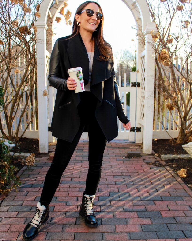 Khloe Kardashian: High Neck Sweatshirt, Velvet Leggings | Steal Her Style